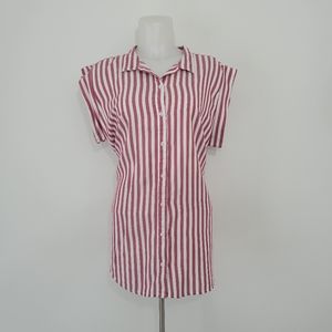 Per Se Long Striped Oxford Tunic Top